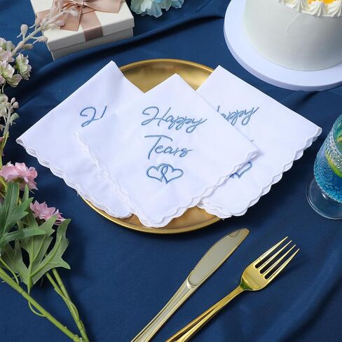 6 قطع من مناديل Happy Tears مناديل الزفاف مقاس 12 بوصة منديل قطني مطرز، تذكار مثالي للعروس والعريس والضيوف in Kuwait