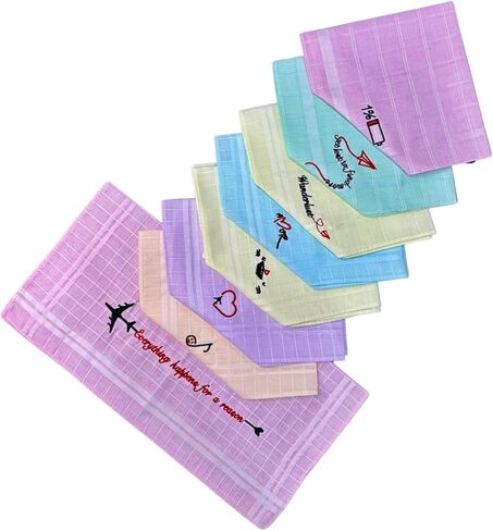 Multicolor Embroidered Handkerchiefs – Pack of 8 PCS Soft Cotton Hankies for Men & Women | Classic Design | Elegant, Reusable & Skin-Friendly gift set in Saudi Arabia