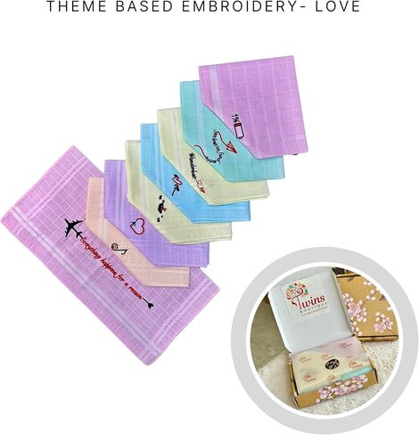 Multicolor Embroidered Handkerchiefs – Pack of 8 PCS Soft Cotton Hankies for Men & Women | Classic Design | Elegant, Reusable & Skin-Friendly gift set in Saudi Arabia