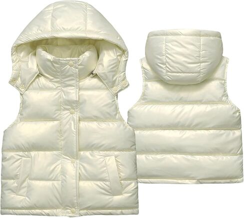 Girls Metallic Puffer Vest Kids Shiny Sleeveless Hooded Jackets Toddler Winter Lightweight Reflective Gilet Waistcoat in Saudi Arabia