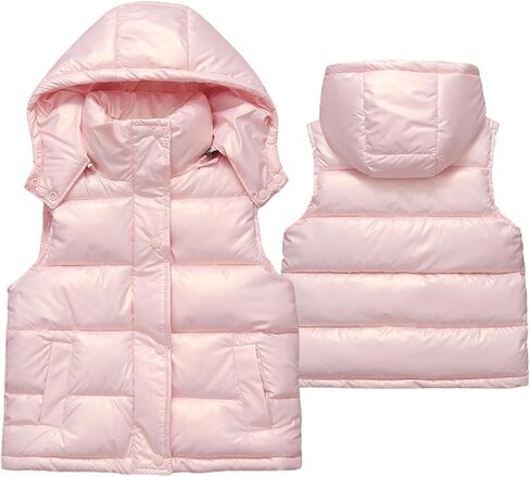Girls Metallic Puffer Vest Kids Shiny Sleeveless Hooded Jackets Toddler Winter Lightweight Reflective Gilet Waistcoat in Saudi Arabia