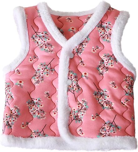 Toddler Girls Quilted Vest Thick Cotton Chinese Lunar New Year Fleece Trim Waistcoat Kids Traditional Winter Warm Jacket in Saudi Arabia