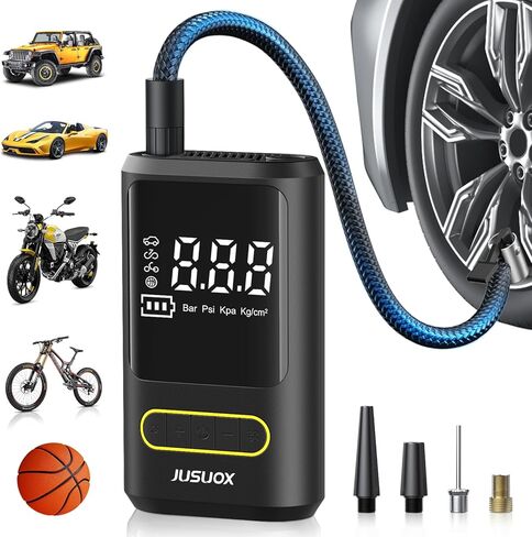 Tire Inflator Portable Air Compressor, 150 PSI Cordless Air Pump for Car Tires, Electric Bike Tire Pump for Car, Motorcycle, Bicycle, Ball, with Pressure Gauge, LED Light in Kuwait