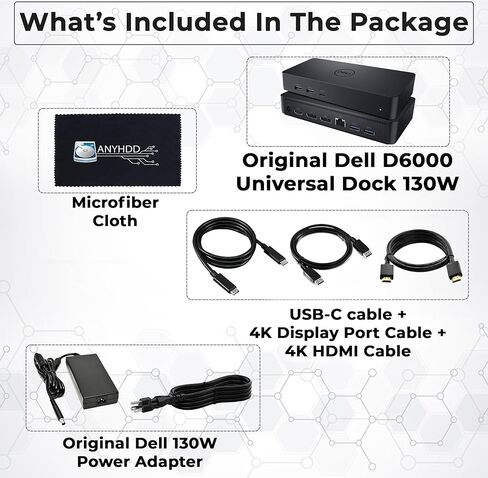 Dell D6000 Universal Dock Bundle with 130W Power Adapter – USB-C, HDMI, Dual DisplayPort with HDMI Cable + Display Port Cable + USB-C Cable + Microfiber Cloth Included (Renewed) in Saudi Arabia