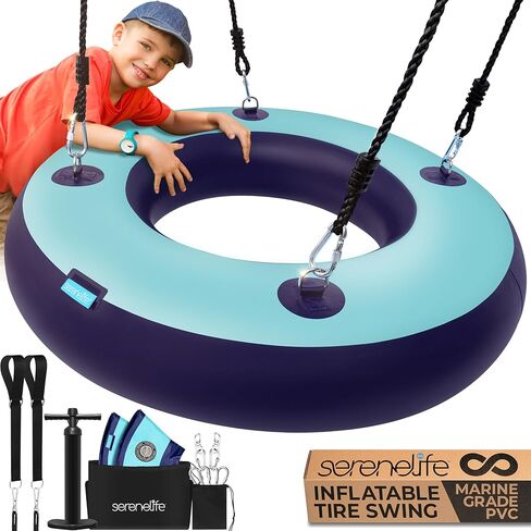 SereneLife Saucer Swing with Hang Kit, Outdoor Tree Swing with Swivel Spinner for Kids (Black) in Kuwait