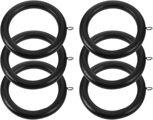 6pcs Wooden Curtain Rod Rings with Metal Hooks Elegant Black Drapery Hanging Circles for Roman Rods Versatile Replacement Rings for Home Curtain Decor in Saudi Arabia
