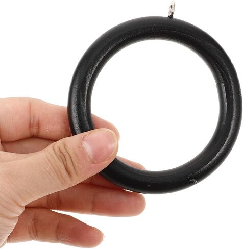 6pcs Wooden Curtain Rod Rings with Metal Hooks Elegant Black Drapery Hanging Circles for Roman Rods Versatile Replacement Rings for Home Curtain Decor in Saudi Arabia