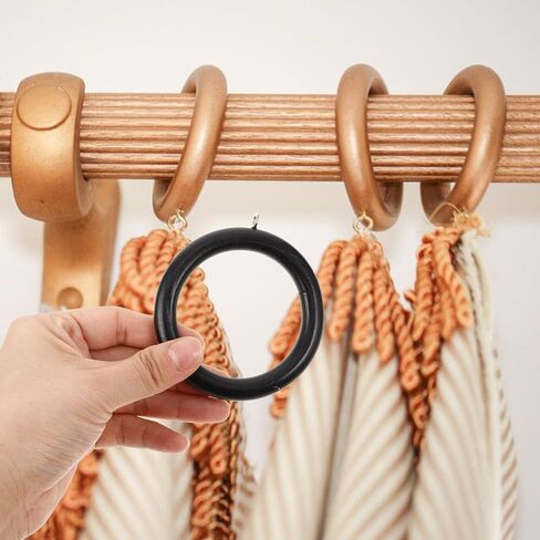 6pcs Wooden Curtain Rod Rings with Metal Hooks Elegant Black Drapery Hanging Circles for Roman Rods Versatile Replacement Rings for Home Curtain Decor in Saudi Arabia
