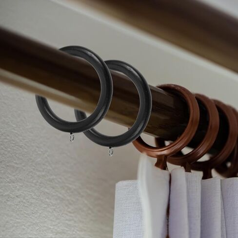 6pcs Wooden Curtain Rod Rings with Metal Hooks Elegant Black Drapery Hanging Circles for Roman Rods Versatile Replacement Rings for Home Curtain Decor in Saudi Arabia