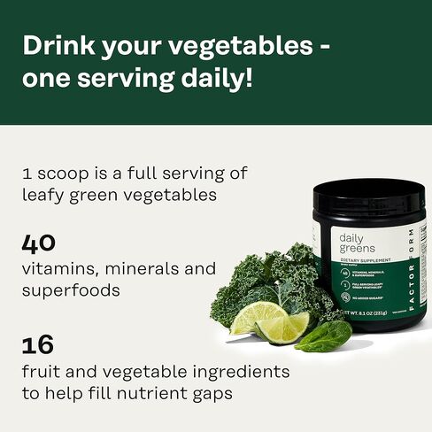 FACTOR FORM Daily Greens Superfood Powder | 5 Functional Blends for Gut Health, Energy & Immunity | Prebiotics, Probiotics, Adaptogens, B Vitamins (30 Servings, Jar) in Saudi Arabia