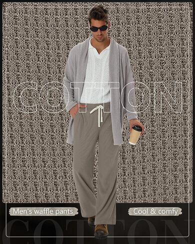 3 Pack Men's Waffle Pants Baggy Drawstring Casual Wide Leg Pants Elastic Waist Sweatpants with Pockets in Saudi Arabia