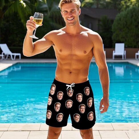وجه مخصص رجالي السباحة جذوع شخصية سروال سباحة قصير سريعة الجافة الشاطئ مضحك السراويل ثوب السباحة هدية للزوج أبي in Kuwait