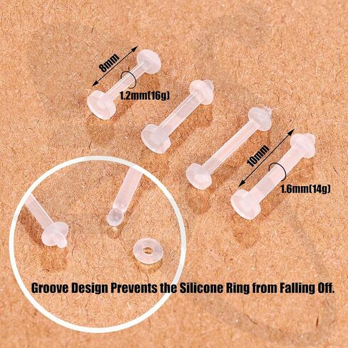 ZS 4 Pairs 16G 14G Clear Eyebrow Piercing, Plastic Belly Lip Piercing Retainers Bioflex Acrylic Daith Rook Earrings For Surgery Mri Work Straight Curved Barbells in Saudi Arabia