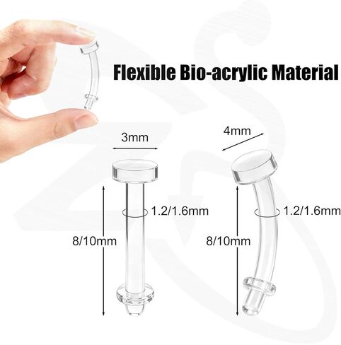 ZS 4 Pairs 16G 14G Clear Eyebrow Piercing, Plastic Belly Lip Piercing Retainers Bioflex Acrylic Daith Rook Earrings For Surgery Mri Work Straight Curved Barbells in Saudi Arabia