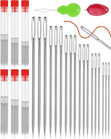 FIVEIZERO 80/40 PCS Large Eye Sewing Needles, 7 Sizes Sewing Sharp Needles, Leather Needle Embroidery Thread Needle, Stainless Steel Yarn Knitting Needles with Threaders for Handsewing Art Crafts CJ in Kuwait