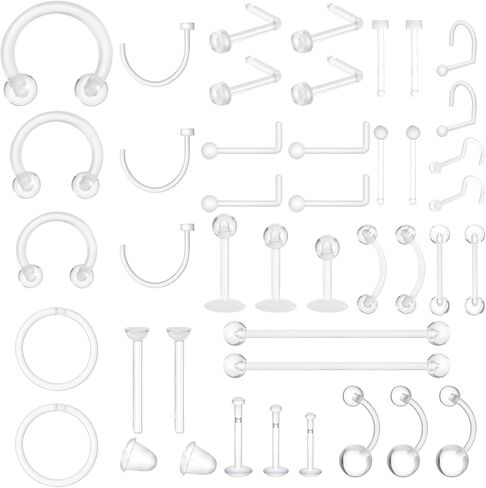 Yolev 37Pcs Clear Piercing Retainers Acrylic Clear Industrial Piercing Jewelry Nose Rings Studs Earring Retainers Plastic Nipple Piercings Eyebrow Lip Belly Earrings Tragus Cartilage Bar Jewelry in Saudi Arabia