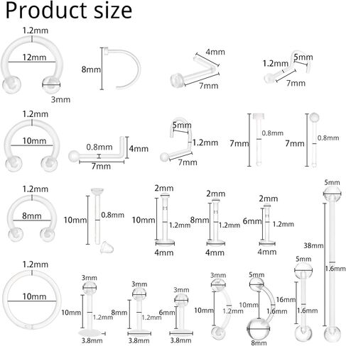 Yolev 37Pcs Clear Piercing Retainers Acrylic Clear Industrial Piercing Jewelry Nose Rings Studs Earring Retainers Plastic Nipple Piercings Eyebrow Lip Belly Earrings Tragus Cartilage Bar Jewelry in Saudi Arabia