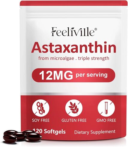 أستازانتين 12 ملغ (120 كبسولة هلامية) - مكملات أستازانتين الممتازة المضادة للأكسدة - يدعم العين والمفاصل والدورة الدموية الداخلية والمناعة وصحة الجلد - مصدر الطحالب الدقيقة الطازجة - غير معدل وراثيًا ولا يحتوي على الغلوتين in Kuwait