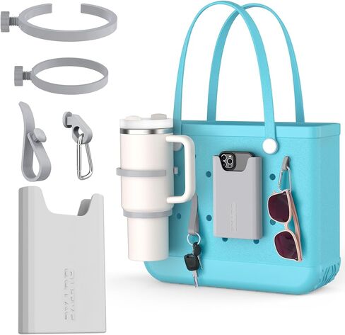 OUTXE 2 Pack Cup Holder for Bogg Bag, Fits 16-40oz Stanley, Silicone Phone Holder Accessories Compatible with All Bogg Bags Hooks Insert for Simple Modern Beach Tote Bag, White in Saudi Arabia