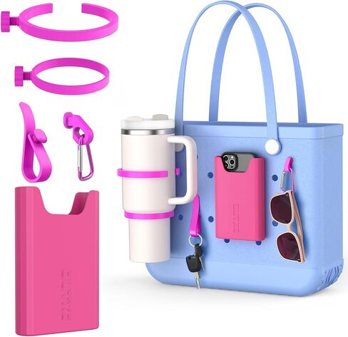 OUTXE 2 Pack Cup Holder for Bogg Bag, Fits 16-40oz Stanley, Silicone Phone Holder Accessories Compatible with All Bogg Bags Hooks Insert for Simple Modern Beach Tote Bag, White in Saudi Arabia