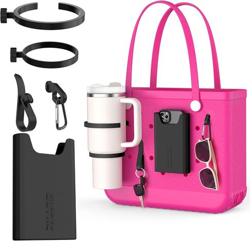 OUTXE 2 Pack Cup Holder for Bogg Bag, Fits 16-40oz Stanley, Silicone Phone Holder Accessories Compatible with All Bogg Bags Hooks Insert for Simple Modern Beach Tote Bag, White in Saudi Arabia