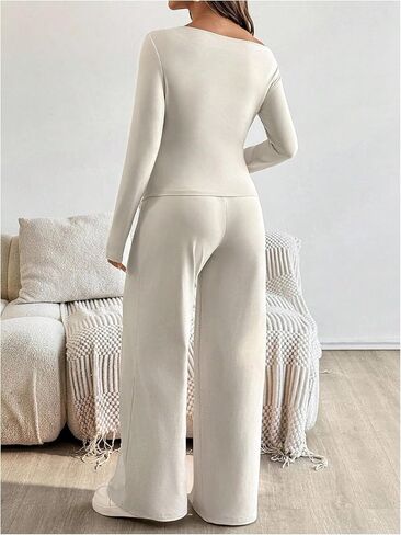 ملابس حمل نسائية من MakeMeChic مكونة من قطعتين ملابس خريفية بلوزات وسراويل غير متماثلة مجموعات مطابقة للحمل مشمش X-Large in Kuwait
