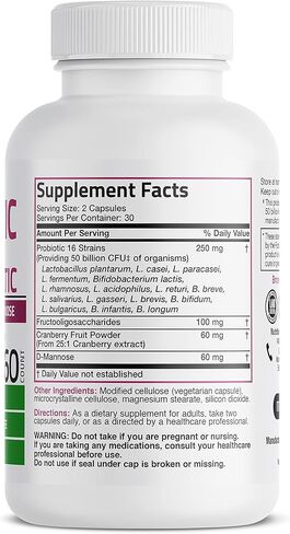 Bronson Women's Probiotic 50 Billion CFU + Prebiotic with Cranberry & D-Mannose – Vaginal Health, Healthy Digestion, Immune Function and Urinary Tract Support, Non-GMO, 60 Vegetarian Capsules in Saudi Arabia