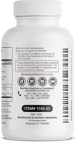 Bronson Women's Probiotic 50 Billion CFU + Prebiotic with Cranberry & D-Mannose – Vaginal Health, Healthy Digestion, Immune Function and Urinary Tract Support, Non-GMO, 60 Vegetarian Capsules in Saudi Arabia