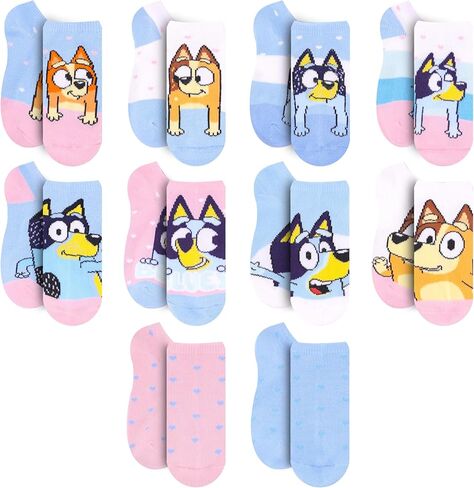 جوارب الكاحل Bluey Kids مكونة من 10 قطع - جوارب للأولاد والبنات ذات قصة منخفضة مقاس 4-6 - تصميمات كرتونية بنغو مطاطية ناعمة in Saudi Arabia