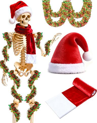 3 Pcs 12 foot Skeleton Christmas Outfit Skeleton Clothes Costume Accessories Includes 44 Inch Giant Santa Hat and Scarf Metallic Garlands for Halloween Xmas Party Supplies in Saudi Arabia