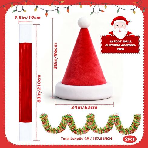 3 Pcs 12 foot Skeleton Christmas Outfit Skeleton Clothes Costume Accessories Includes 44 Inch Giant Santa Hat and Scarf Metallic Garlands for Halloween Xmas Party Supplies in Saudi Arabia