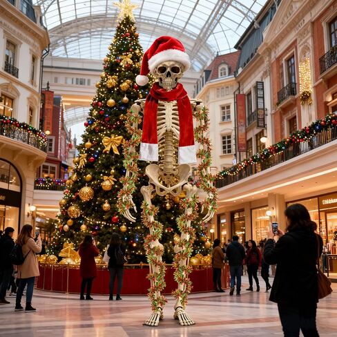 3 Pcs 12 foot Skeleton Christmas Outfit Skeleton Clothes Costume Accessories Includes 44 Inch Giant Santa Hat and Scarf Metallic Garlands for Halloween Xmas Party Supplies in Saudi Arabia