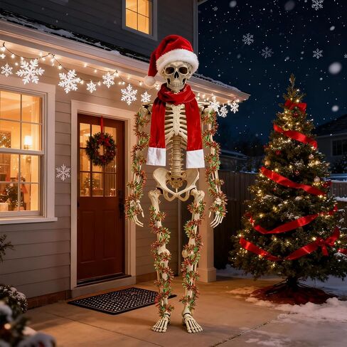 3 Pcs 12 foot Skeleton Christmas Outfit Skeleton Clothes Costume Accessories Includes 44 Inch Giant Santa Hat and Scarf Metallic Garlands for Halloween Xmas Party Supplies in Saudi Arabia