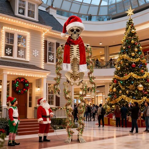 3 Pcs 12 foot Skeleton Christmas Outfit Skeleton Clothes Costume Accessories Includes 44 Inch Giant Santa Hat and Scarf Metallic Garlands for Halloween Xmas Party Supplies in Saudi Arabia