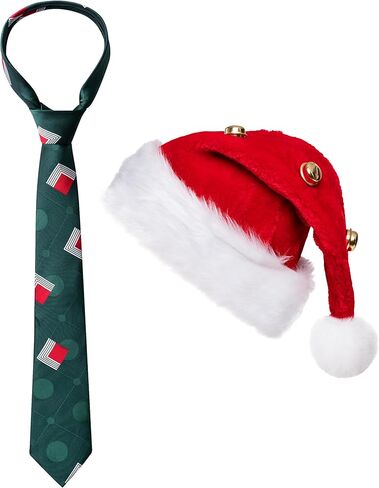 2PCS Christmas Costume Accessories for Mens Green Tie Santa Hat Adults Vacation Holiday Party 1980s Movie Cosplay Set in Saudi Arabia