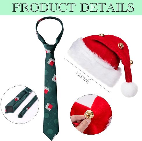 2PCS Christmas Costume Accessories for Mens Green Tie Santa Hat Adults Vacation Holiday Party 1980s Movie Cosplay Set in Saudi Arabia