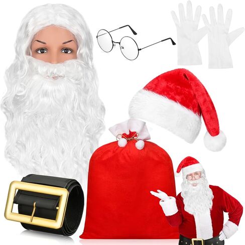 7 Pcs Christmas Santa Claus Costume Accessory Set - Santa Belt, Bag, Beard Wig, Gloves, Xmas Hat, Glasses for Adult in Saudi Arabia