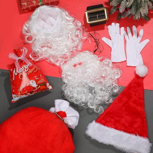 7 Pcs Christmas Santa Claus Costume Accessory Set - Santa Belt, Bag, Beard Wig, Gloves, Xmas Hat, Glasses for Adult in Saudi Arabia