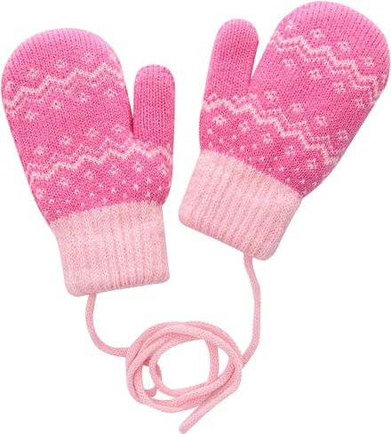 Kids Winter Knit Mittens for Baby Toddler Boys Girls Sherpa Lined Warm Gloves Thick Thermal Gloves with String in Saudi Arabia