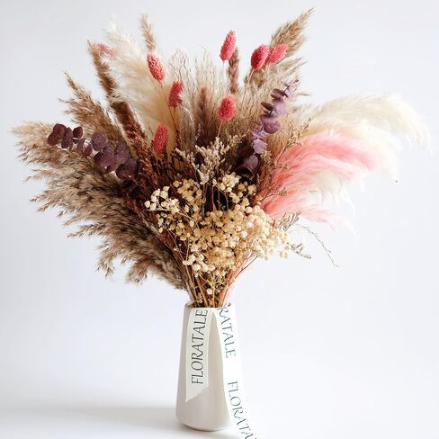 Warm Sunset Dried Flower Bouquet (No Vase) | 17'' Mini Floral Arrangement with Pampas, Baby's Breath, Eucalyptus & More Natural Dried Flowers – Home Wedding Decor Centerpiece in Saudi Arabia
