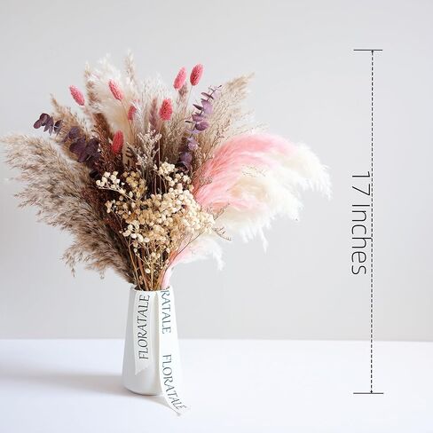 Warm Sunset Dried Flower Bouquet (No Vase) | 17'' Mini Floral Arrangement with Pampas, Baby's Breath, Eucalyptus & More Natural Dried Flowers – Home Wedding Decor Centerpiece in Saudi Arabia