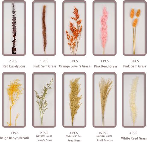 Warm Sunset Dried Flower Bouquet (No Vase) | 17'' Mini Floral Arrangement with Pampas, Baby's Breath, Eucalyptus & More Natural Dried Flowers – Home Wedding Decor Centerpiece in Saudi Arabia