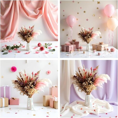 Warm Sunset Dried Flower Bouquet (No Vase) | 17'' Mini Floral Arrangement with Pampas, Baby's Breath, Eucalyptus & More Natural Dried Flowers – Home Wedding Decor Centerpiece in Saudi Arabia