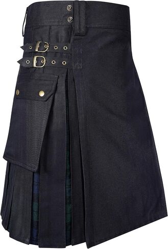 Men's Scottish Modern Hybrid Tartan Under Pleated Kilt, Men's Utility Cargo Pockets Hybrid Kilt in Saudi Arabia