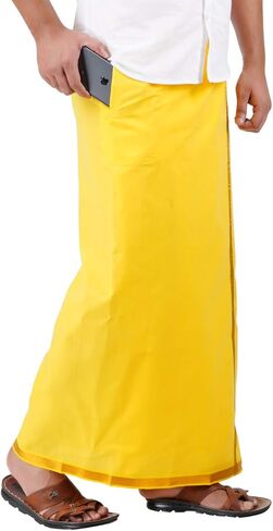 Men's Single Dhoti with Golden Jari Border Welcro Pocket Readymade Dhoties for Mens in Saudi Arabia