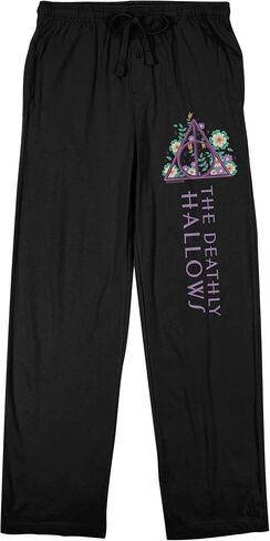 Harry Potter Deathly Hallows Floral Logo Men's Black Drawstring Sleep Pants in Saudi Arabia