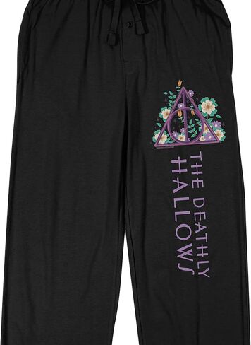 Harry Potter Deathly Hallows Floral Logo Men's Black Drawstring Sleep Pants in Saudi Arabia