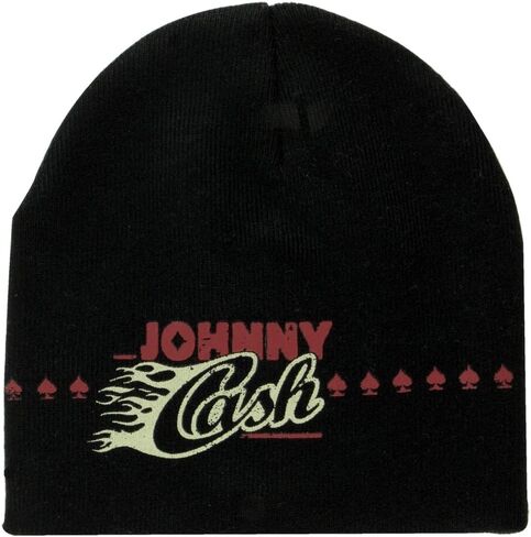Johnny Cash - Flaming Logo Spades Black Knit Hat Beanie in Saudi Arabia