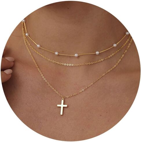 Hothty Gold Layered Charm Necklaces for Women, Dainty Stackable Simple Waterproof Choker Necklace Seashell Pearl Beach Necklaces Set Jewelry Gifts in Saudi Arabia