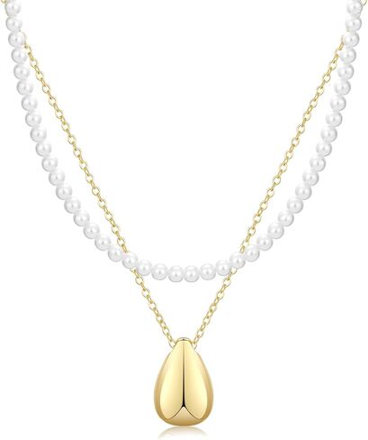 Hothty Gold Layered Charm Necklaces for Women, Dainty Stackable Simple Waterproof Choker Necklace Seashell Pearl Beach Necklaces Set Jewelry Gifts in Saudi Arabia